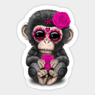 Pink Day of the Dead Sugar Skull Baby Chimp Sticker